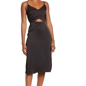 Sam Edelman Satin Cami Black MIDI Cutout Dress Size 8